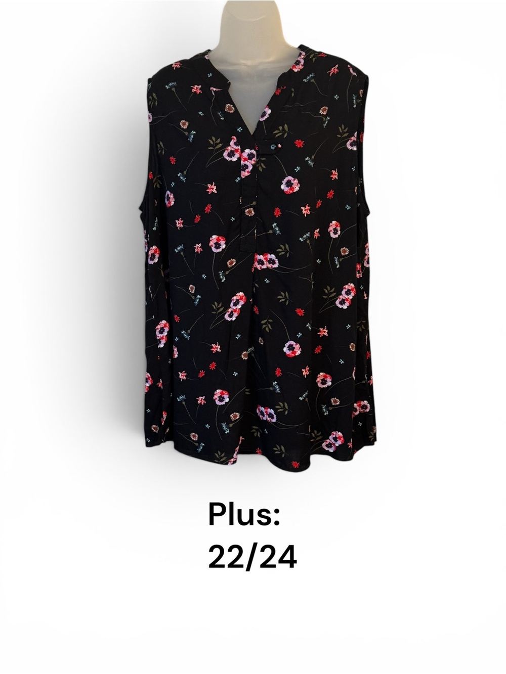 Beautiful Summer Black Floral Sleeveless Top PLUS:  22/24   #A